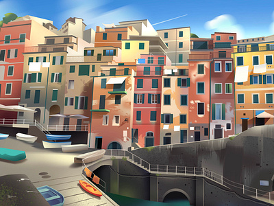 Riommagiore☀️ architecture city colourful dolcevita illustration italia italy light summer village vlog