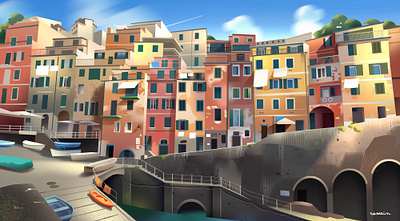 Riommagiore☀️ architecture city colourful dolcevita illustration italia italy light summer village vlog