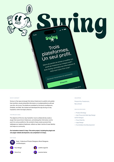 Swing · Plugin and App for Creative Freelancers branding collective freelance freelancers graphic design linkedin logo malt motion graphics ui