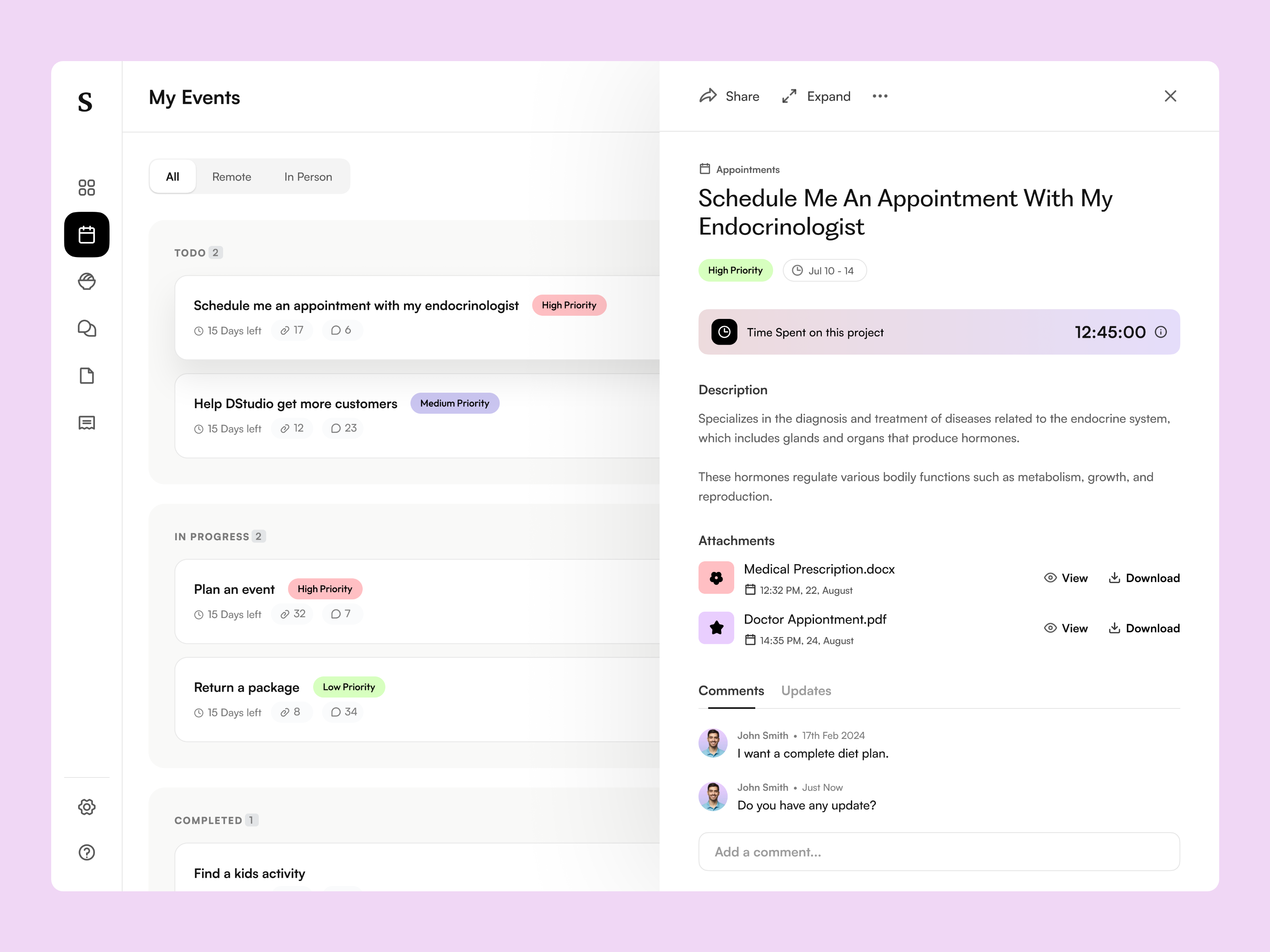 Example of Dashboard - Project Management