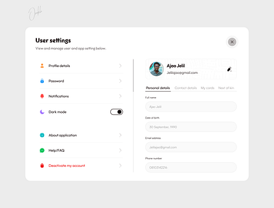 Settings page dark mode figma light mode settings ui design ux design web