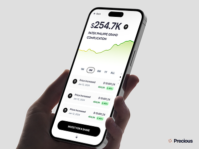 Precious App - Invest in Collectibles by shares app app design cards crypto design finance fintech flat investment ios minimal minimalism money startup ui ux