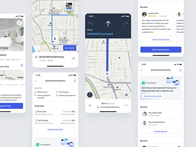 Zendenta - Clinic Details and Map Navigation in Patient App clinic dental dentist ehr emr health care hospital map medical records mobile app mobile design mobile ui navigation product design saas saas dental saas design ui ux