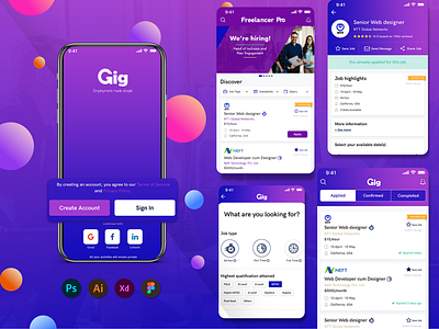 Gig Job Finder App animation branding graphic design logo motion graphics ui uiux