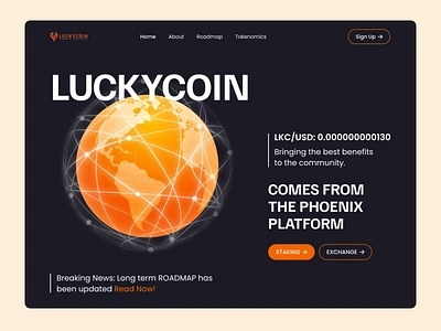 LUCKY COIN - Crypto website header 3d app blockchain crypto crypto landing page crypto website cryptocurrency design ethereum exchange fintech illustration landing page luckycoin platform token ui ui ux web3 website