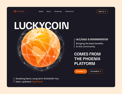 LUCKY COIN - Crypto website header 3d app blockchain crypto crypto landing page crypto website cryptocurrency design ethereum exchange fintech illustration landing page luckycoin platform token ui ui ux web3 website