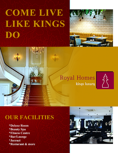 Royal Homes branding elegant flyer graphic design hotel luxury