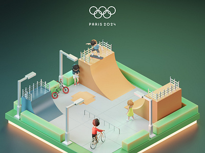 Paris Olympics 2024 2024 3d bicycle blender branding cycles fun graphic design illustration illustrations olympics paris render resources richard skate skateboard sport tury