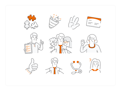 SuperFine → [Fortuna Health] [Doodles] brand hands illustration orange people puzzle superfine ui