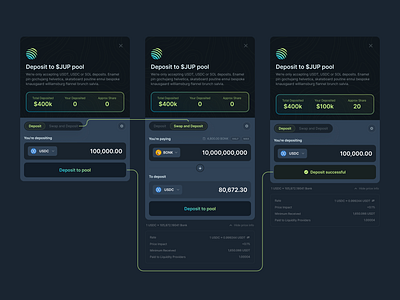 Pool Deposit bitcoin coin crypto dark mode defi deposit jupiter pool solana stable token usdc usdt