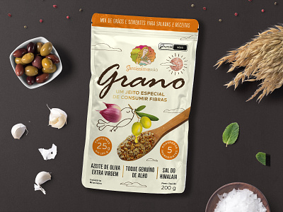 Granola packaging design, final granola graphic design illustration monoline oat olive organic packaging