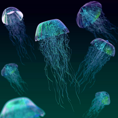 Jellyfish Animation 3d 3dmodel anerin animation blender colourful design digital fish geometry node gradient graphic design hue jellyfish motion motion graphics nature ocean sea water