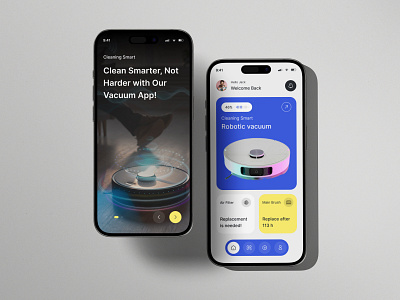 Smart Vacuum Cleaning Mobile App UI android app app design clean interface concept design dashboard ui home automation home cleaning interaction design ios app minimal design mobile app modern ui product design smart device smart home ui design user experience ux design vacuum cleaner