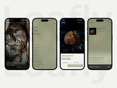 Loafly - Fresh Bread, Fresh Experience: Mobile Website Design bakery bakery app bread cart food order foodies app fresh green minimalist mobile order online pastry simple sourdough ui web design