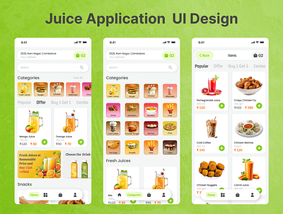 Juice Mobile Application Design app design ecommerce app food order juice application online mobile application online shop product design app shopping snacks application ui design