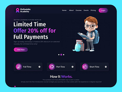 Online Courses Website Landing Page Design. academy design education figma freelancing graphic design online course photoshop uiux website website design