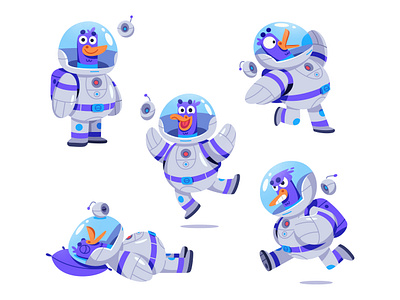 Astroduck Mascot action art astronaut cartoon character cosmonaut duck emotion expressions illustration mascot pose robot space spacesuit vector