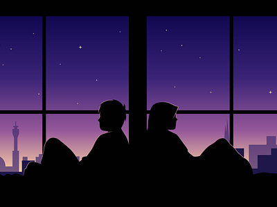 Night Sky Flat Illustration artwork boy and girl city couple flat illustration illustration islam love muslim night night sky