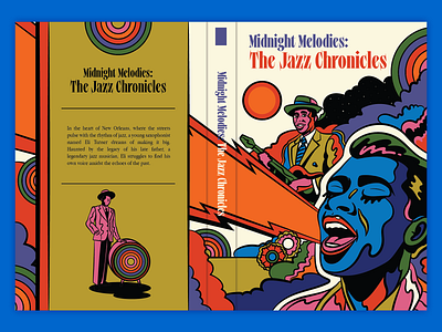Midnight Melodies: The Jazz Chronicles book cover design editorial illustration jazz music psychedelic retro vector vintage