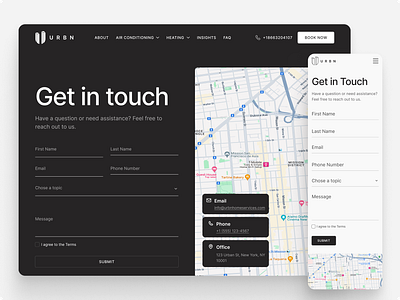 Contact for Air Conditioning Website - URBN contact contact form contact page contact us form get in touch minimal mobile mobile contact ui user interface web design web design ui design