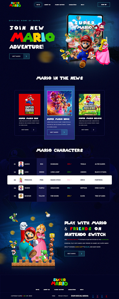 SUPER MARIO WEBSITE DESIGN css html javascript landing page logo photoshop trending uiux viral web web design website website design wordpress