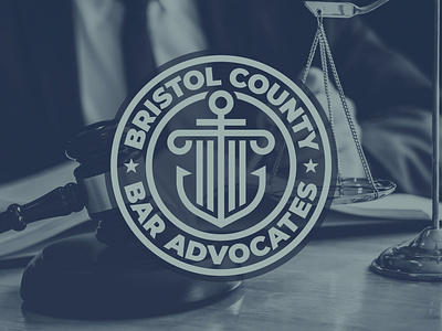 Bristol County Bar Advocates - Visual Identity advocate attorney badge brand identity branding bristol county criminal defense emblem justice law law firm lawyer legal logo design maritime nautical new bedford roman column shield visual identity