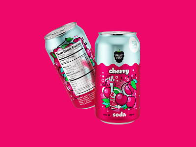 Fruit soda can design 12 fl oz 355ml 3d branding can cherry design drink fruit graphic design identity illustration label logo logotype non alcohol package soda vector water