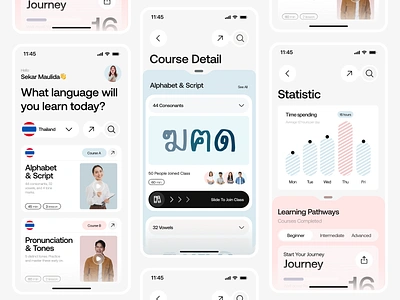 Bilbee - Language Learning App branding clean course e learning educations elements graphic icon ios language learning apps learning platform logo online course partways statistic students template ios uiux vektora