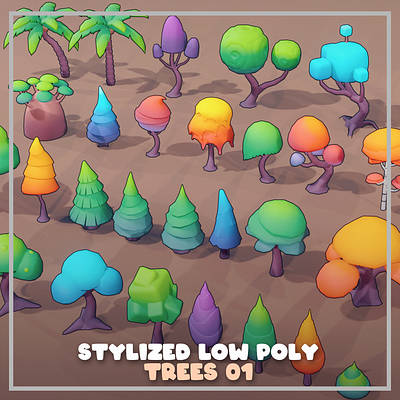 Stylized Trees 01 3d 3dmodeling b3d blender blender3d cartoon illustration low poly lowpoly trees