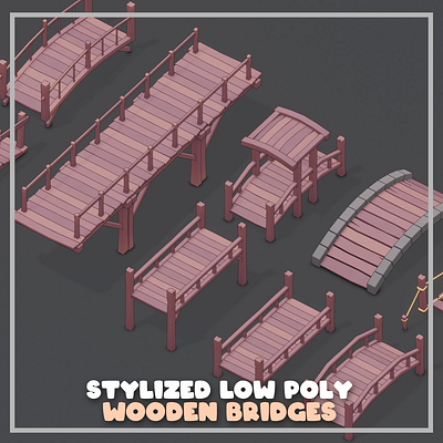 Stylized Wooden Bridges 01 3d 3dmodeling b3d blender blender3d bridges cartoon illustration low poly lowpoly wood wooden