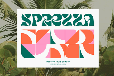 Sprezza Seltzer branding design designer geometric graphic design green icon label leaf logo mark orange package palm pattern pink seltzer tropical