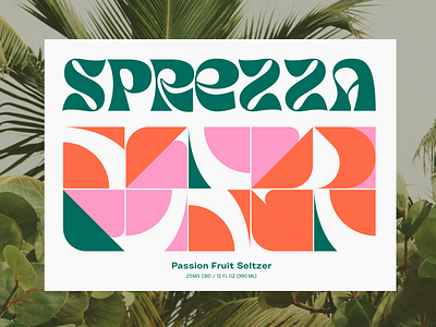 Sprezza Seltzer branding design designer geometric graphic design green icon label leaf logo mark orange package palm pattern pink seltzer tropical