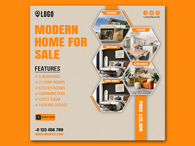 Real Estate Social Media Post Template | Premium PSD Download advertisement architecture creative design design graphic design home decor interior design modern home modern home for sale modern house for sale photoshop real estate real estate post social media post template