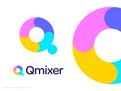 Qmixer AI Logo Design : AI-based color mixer software ai ai logo app artificial intelligence brand branding colorful colors connect identity logo logo design logo designer mix network q social software web