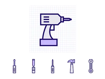 Icons for different Tools 2d brand drill engineer hammer icon design icons screwdriver tools ui wrench
