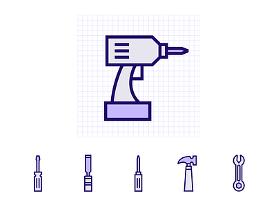 Icons for different Tools 2d brand drill engineer hammer icon design icons screwdriver tools ui wrench