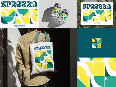 Sprezza Seltzer Brand Identity Design brand branding can design designer geometric graphic design green icon identity illustration logo mark merch seltzer soda tropical yellow