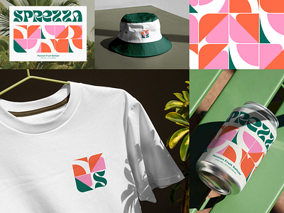 Sprezza Seltzer Brand Identity Design brand branding can cbd design designer freelance geometric graphic design icon identity illustration logo mark pattern pink seltzer soda tropical visual