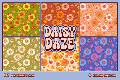 07 Daisy Daze Seamless Patterns pack 1970s 70s background floral flower groove groovy hippie ornament pattern patterns retro scrapbook seamless texture textures tiled vector vintage wallpaper