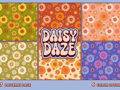 07 Daisy Daze Seamless Patterns pack 1970s 70s background floral flower groove groovy hippie ornament pattern patterns retro scrapbook seamless texture textures tiled vector vintage wallpaper