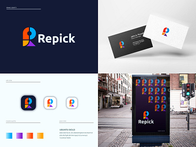 Repick Logo abstract app logo best logo designer brand identity branding graphic design location locator logo logo design logo designer modern logo place point r rp logo