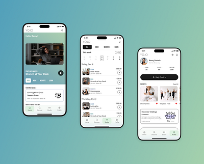 YoJo Wellness App blue card design fitness mobile product design schedule ui ux wellness yoga