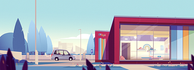 Kindergarten animation background city education environment environment art fence illustration illustrator kindergarten landscape morning parking scene scenery school sek sekond styleframe vehicle