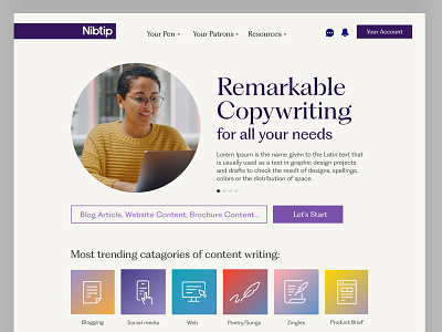 Concept for a freelance platform for writers content writing copywriter frenlancing pen poents ui concept writers