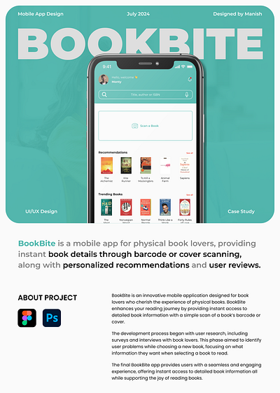 BookBite Mobile Application appdesign bookapp case study casestudy design designstrategy figma mobileappdesign problemsolving ui design uiuxdesign usercentric userexperience userinterface userjourney uxcasestudy uxdesign uxinsights uxprocess uxresearch