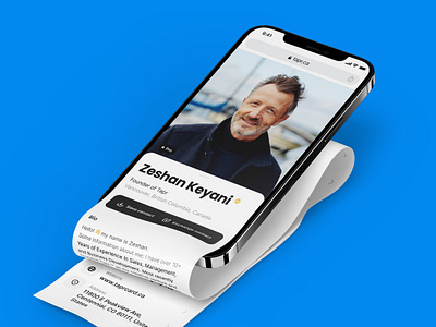 Personal profile for Tapr. Build Better Connections. vCard designbusiness digital business card digitalcard ecommerce graphic design gray card ios logo minimalistic mobile app personal profile profile page tapr template ui uidesign usa ux vcard web