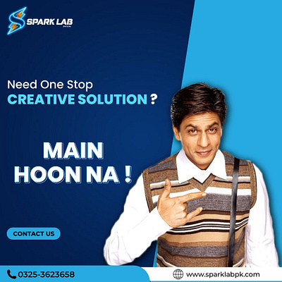 Your One-Stop Creative Solution – Main Hoon Na! 🕺✨ app branding creative solution design graphic design illustration illustration art logo main hoon na shahrukh khan spark lab ui ux vector