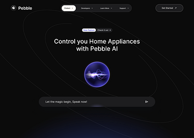 Pebble AI Hero Section ai appliances design herosection home pebble productdesign ui uiux ux