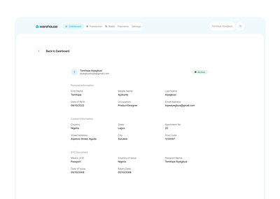 Warehouse Dashboard - User Information dashboard design ui ui design user information user profile ux ux design