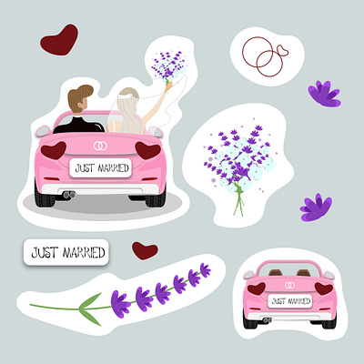 Wedding stickers bride car design graphic design groom illustration illustrator love stikers vector wedding wedding stickers
